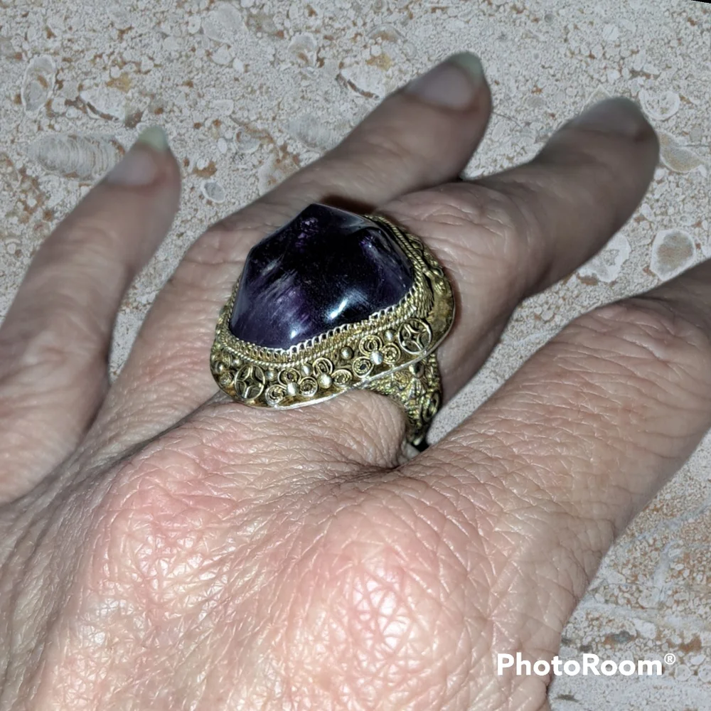 Vintage Chinese Silver and Amethyst Statement Ring - Picture 2 of 9
